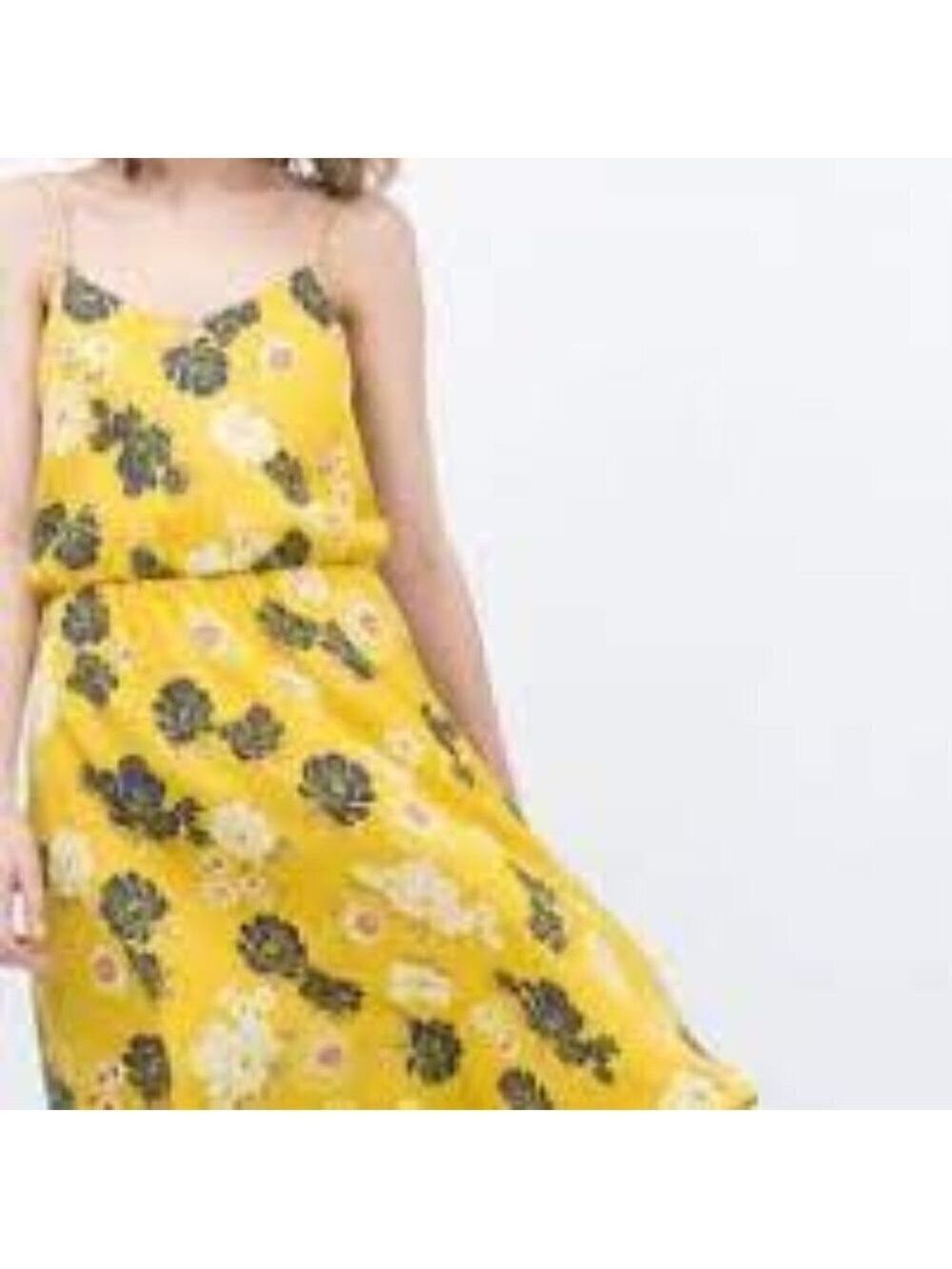 Zara Yellow Printed Floral Midi Dress